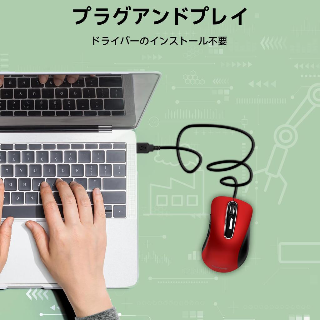 memzuoix Wired Mouse USB 1200DPI Optical Tracking for Ergonomic computer mouse with meter 5 red PC/Mac/Laptop. 1.5 cable, buttons,