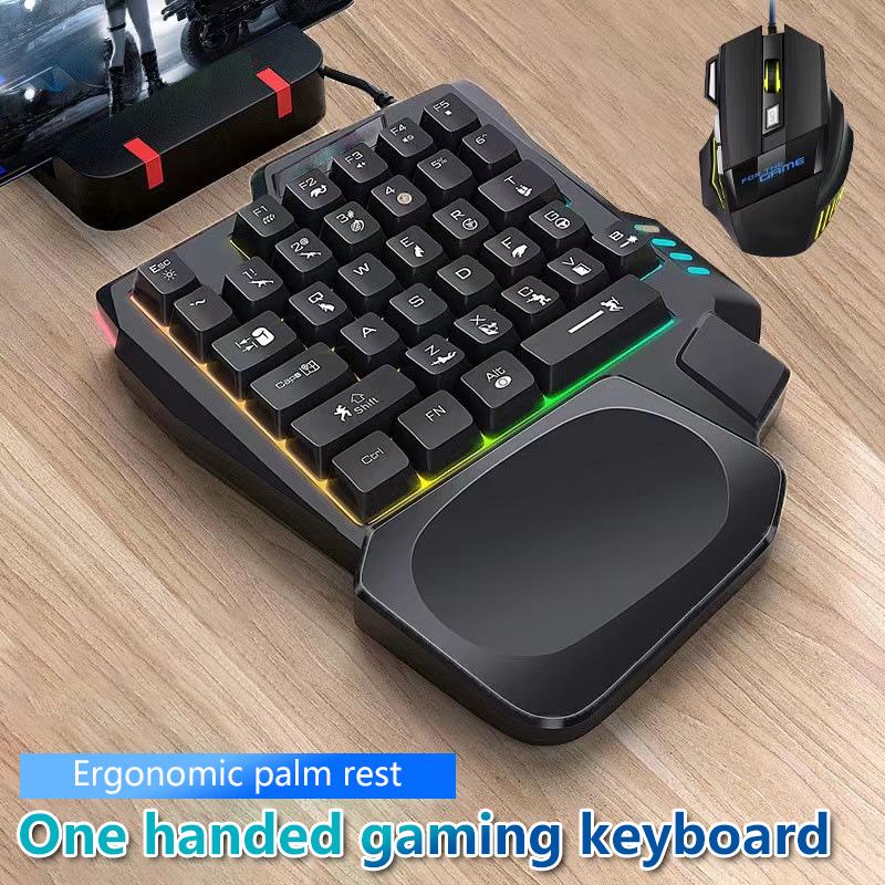 RGB Игровая Клавиатура Одноручная Мини USB Ультратонкая Проводная 35 Клавиш Одноручная Клавиатура с Подсветкой Для Компьютера ПК Ноутбука