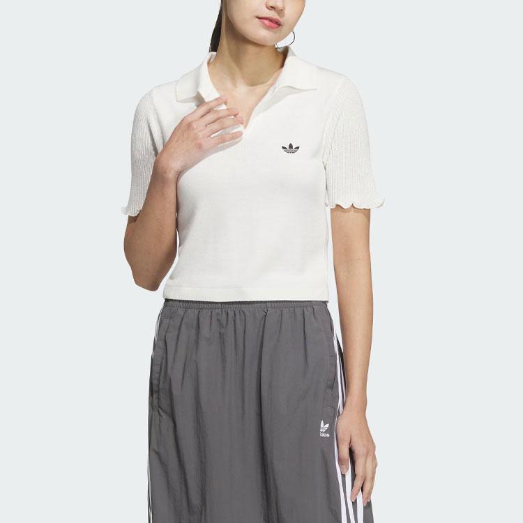 adidas Трикотажная рубашка-поло Originals с вышивкой логотипа, женские топы белого цвета JC7858