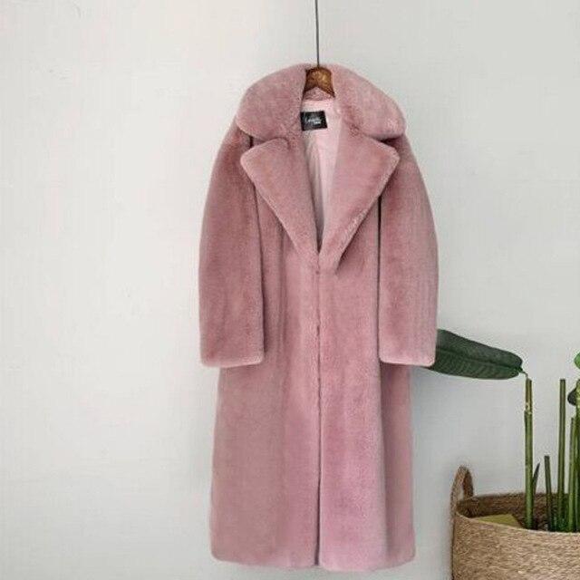Women Winter Warm Faux Fur Coat Thick Women Long Coat Turn Down Collar Women Warm Coat With Belt Casaco Feminino