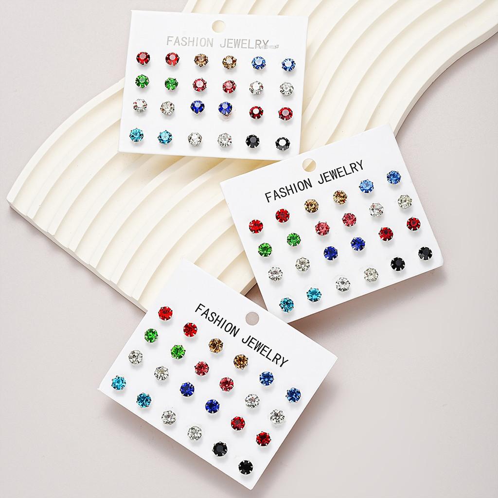 iF ME 36 пар/комплект, простые серьги из циркония для женщин, цветные серебряные серьги-гвоздики, ювелирные аксессуары