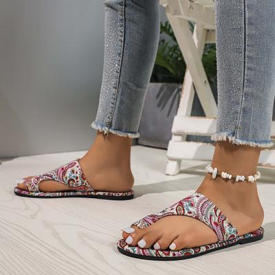 Новые женские тапочки с круглым носком и открытым носком, женские туфли-слипоны на платформе, уличные повседневные шлепанцы с перемычкой для пальцев, сандалии с цветами