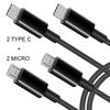 50см 4-в-1 Решение для зарядки - USB на двойной Type-C и двойной micro USB Кабель-шнур для Зарядки Мобильных Телефонов Powerbanks