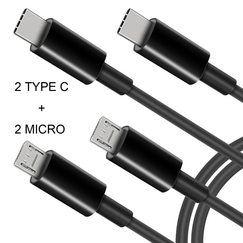 50см 4-в-1 Решение для зарядки - USB на двойной Type-C и двойной micro USB Кабель-шнур для Зарядки Мобильных Телефонов Powerbanks