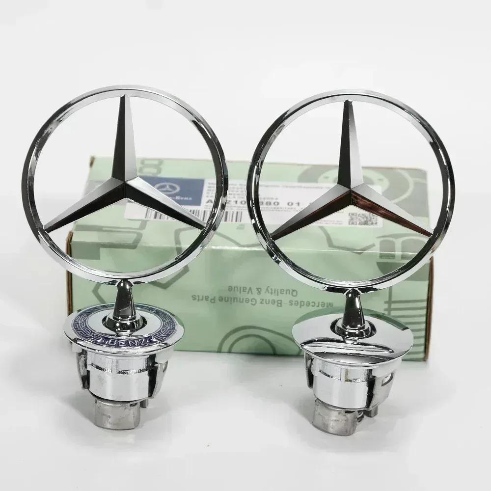 QOK3 1PCS 44mm 3D Metal Blue Chrome Star Bonnet Hood Logo Emblem Badge for Mercedes Benz W202 W203 W204 W208 W210 W220 W221Accessorie