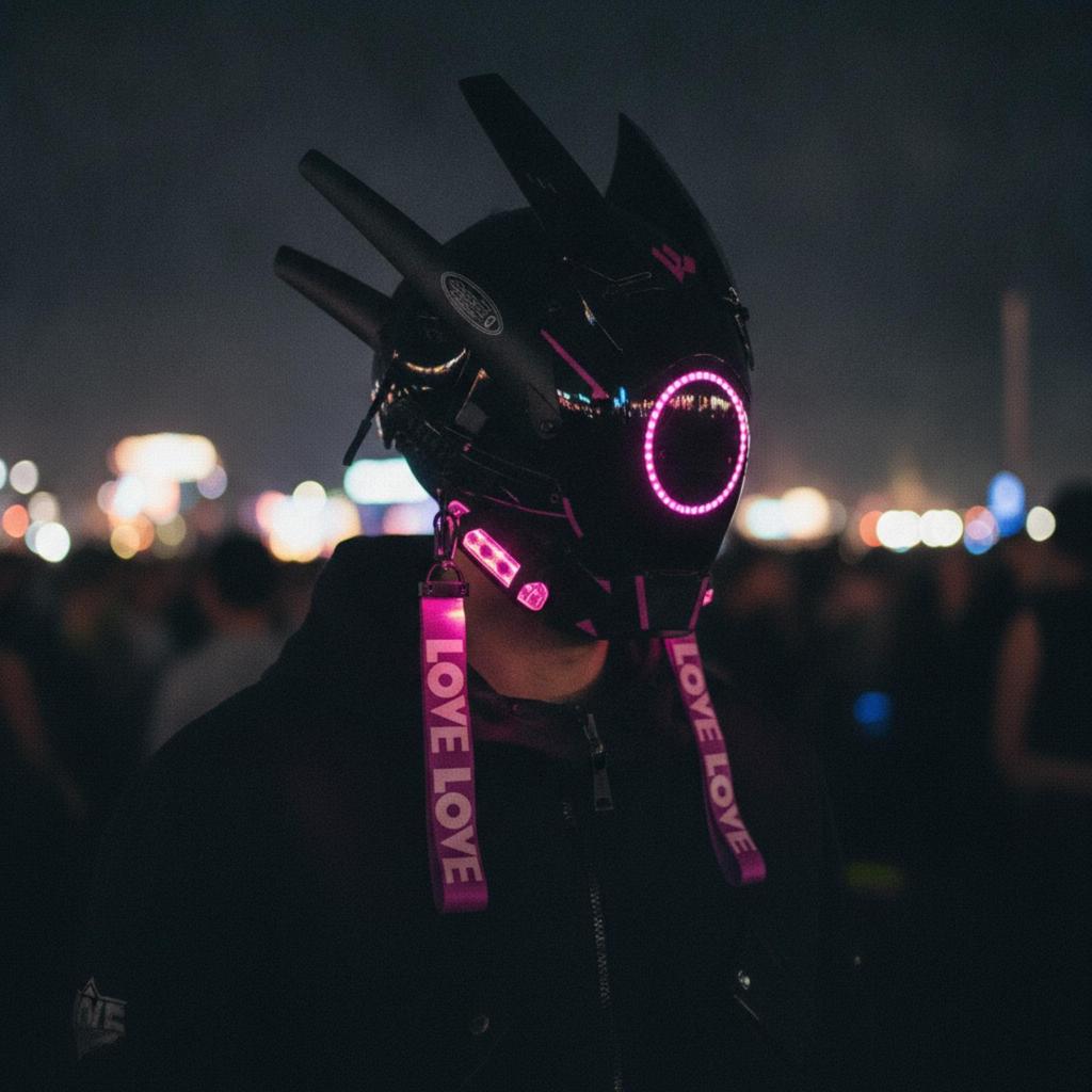 Cyberpunk Helmet Mask Adjustable Resin with LED Lights Lightweight Headgear