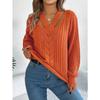 Women's Autumn/winter Casual Hollow V-neck Twist Lantern Sleeve Pullover Sweater