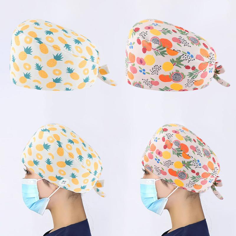 Унисекс Регулируемая завязка Хирургическая шапочка для операционной, хлопковая шапочка для медсестры с принтом, пылезащитная рабочая шапочка