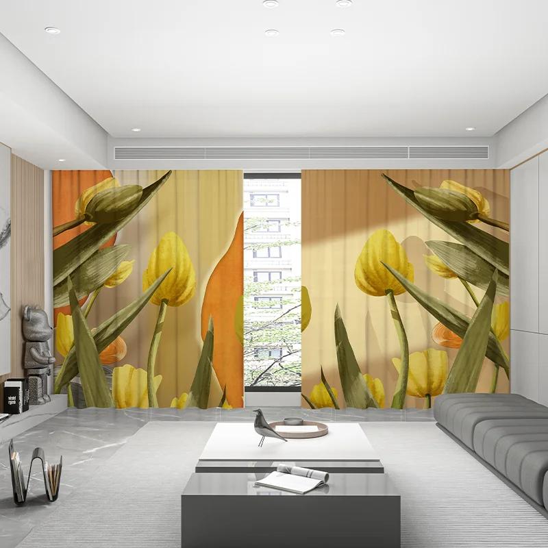 New Swan Cherry Blossom Sunflower Flower High Blackout Curtain Girls Bedroom Space Living Room Thick Shading Curtain Modern Style Drapes