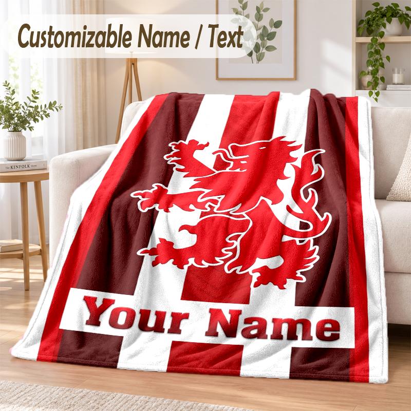 Custom Text Flannel Blanket Middlesbrough FC Print Warm Cozy Blanket Home Sofa Bedding