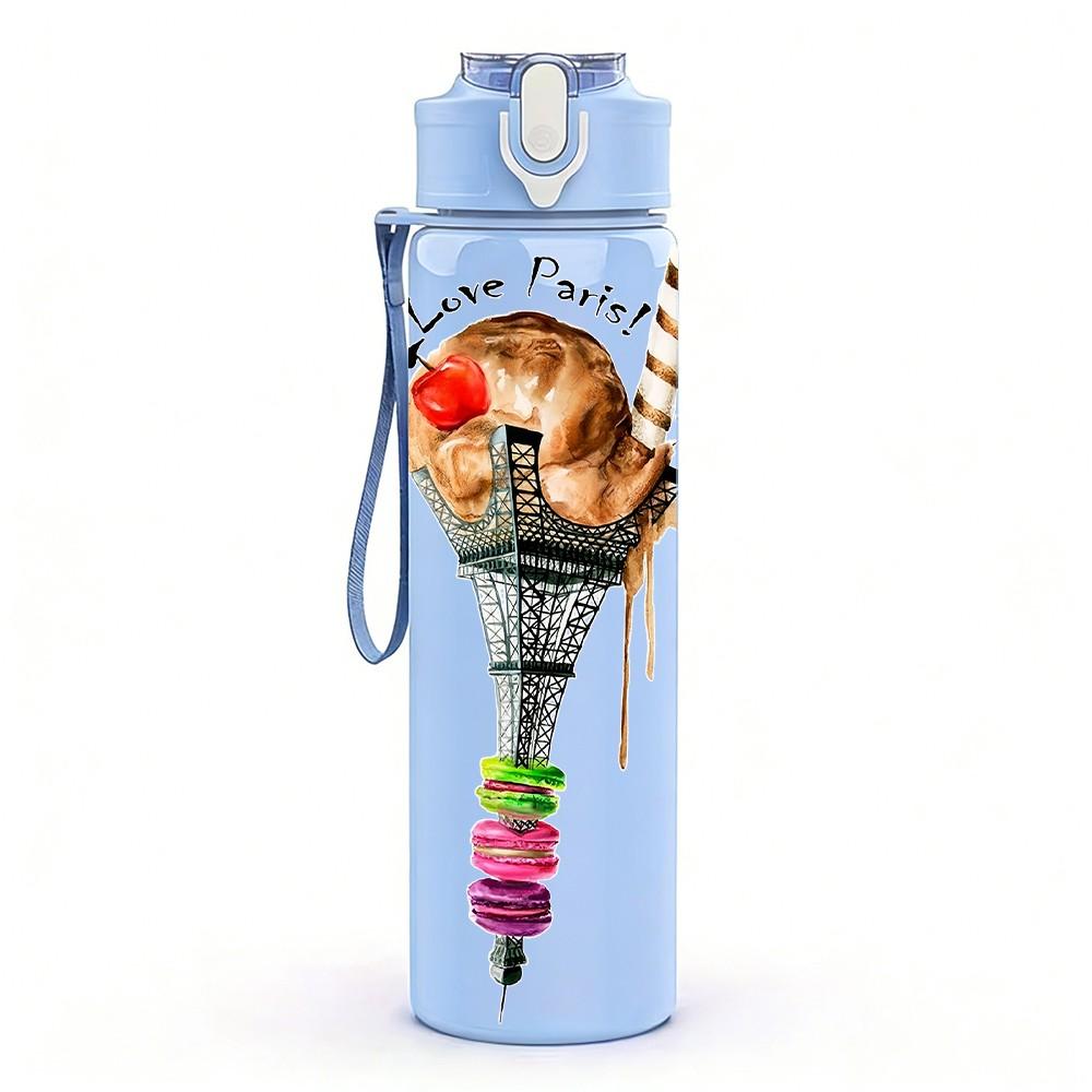 1PC Ice Cream Summer Food Pattern 750ml Color Plastic Sports Water Bottle Leakproof Flip Straw Lid Suitable for Sports Office Home Use