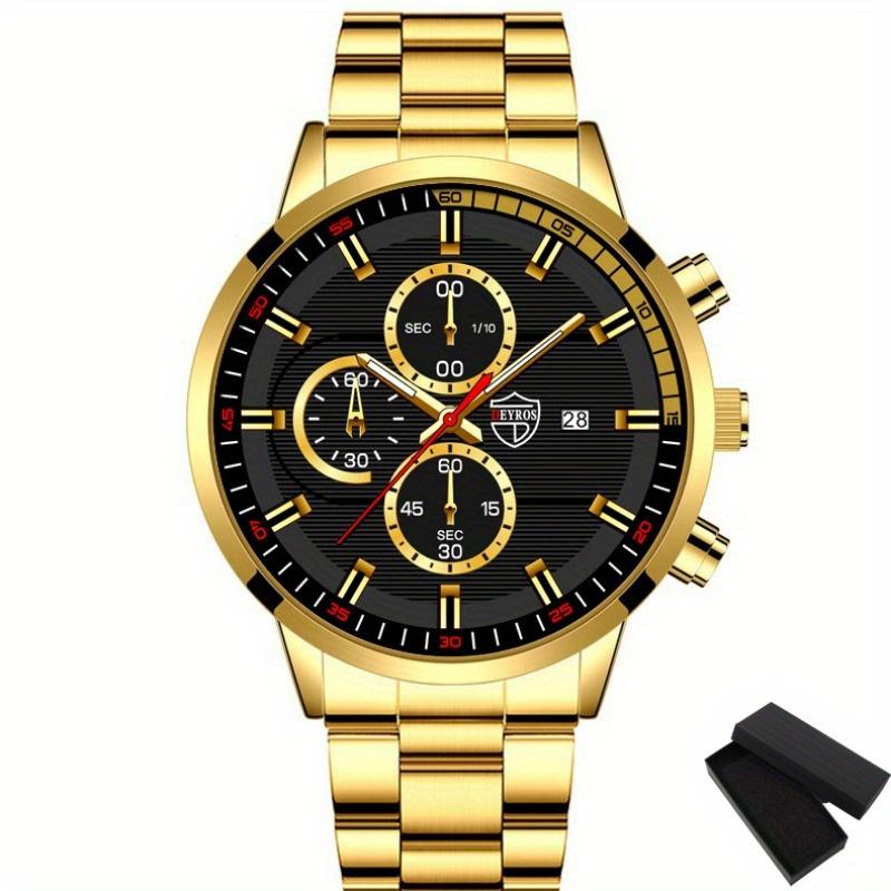 DEYROS Men's Fashion Watch Men's Business Date Quartz Watch Stainless Steel Men's Watches, Men's Gifts