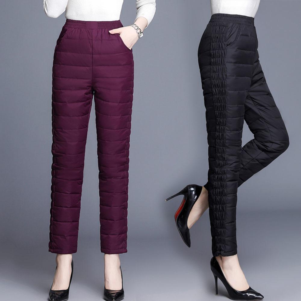 Women Pants Trousers Winter High Waisted Outer Wear Women Female Fashion Slim Warm Thick Duck Down Pants Trousers