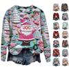 Ladies' Christmas Printed Long Sleeved Round Neck Hoodie Loose Top