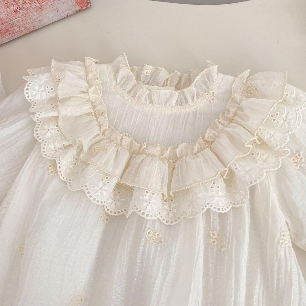 Baby Girl Spring Long Sleeve Romper with Ruffle Trim and Matching Hat for 100-Day Celebration
