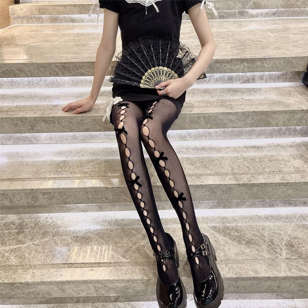 New Lace Tights Fishnet Silk Stockings Women Kawaii Bowknot Hollow Out Pantyhose Tide Japanese Girl Sex Thin Pantyhose