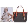 Michael Kors Mk Jet Set Монограмма Color Block Покрытие Холст Кожа Сумка-тоут Сумка для покупок На плечо Через плечо Сумка Мини 35T9GTVT0B-TANGERINE