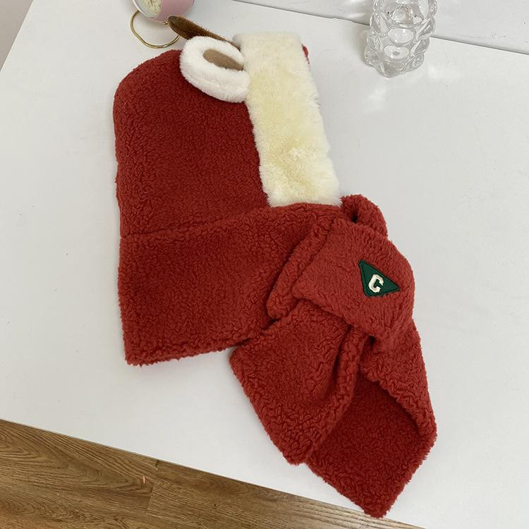 Плюшевая шапка женская зимняя с рогами новогодняя рождественская шапка трехпредметный набор милый шарф шапка термоперчатки интегрированные