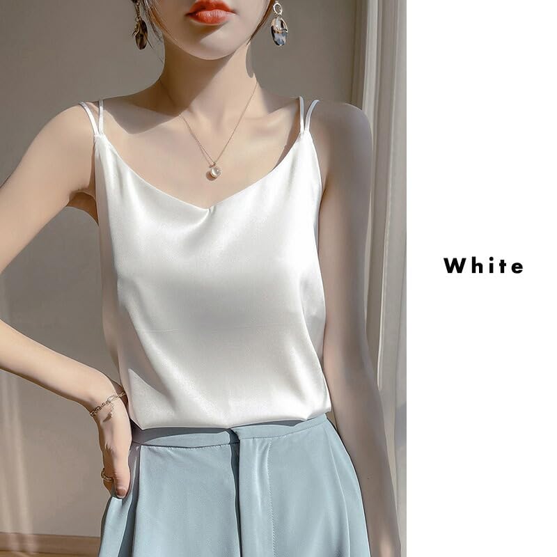 DAYCLOSET Двойной крест tops2133 Женская майка, Атласный блеск, Бретели, Спина, Легкая, Весна/Лето, (JP, Алфавит, S, Стандартный, Белый)