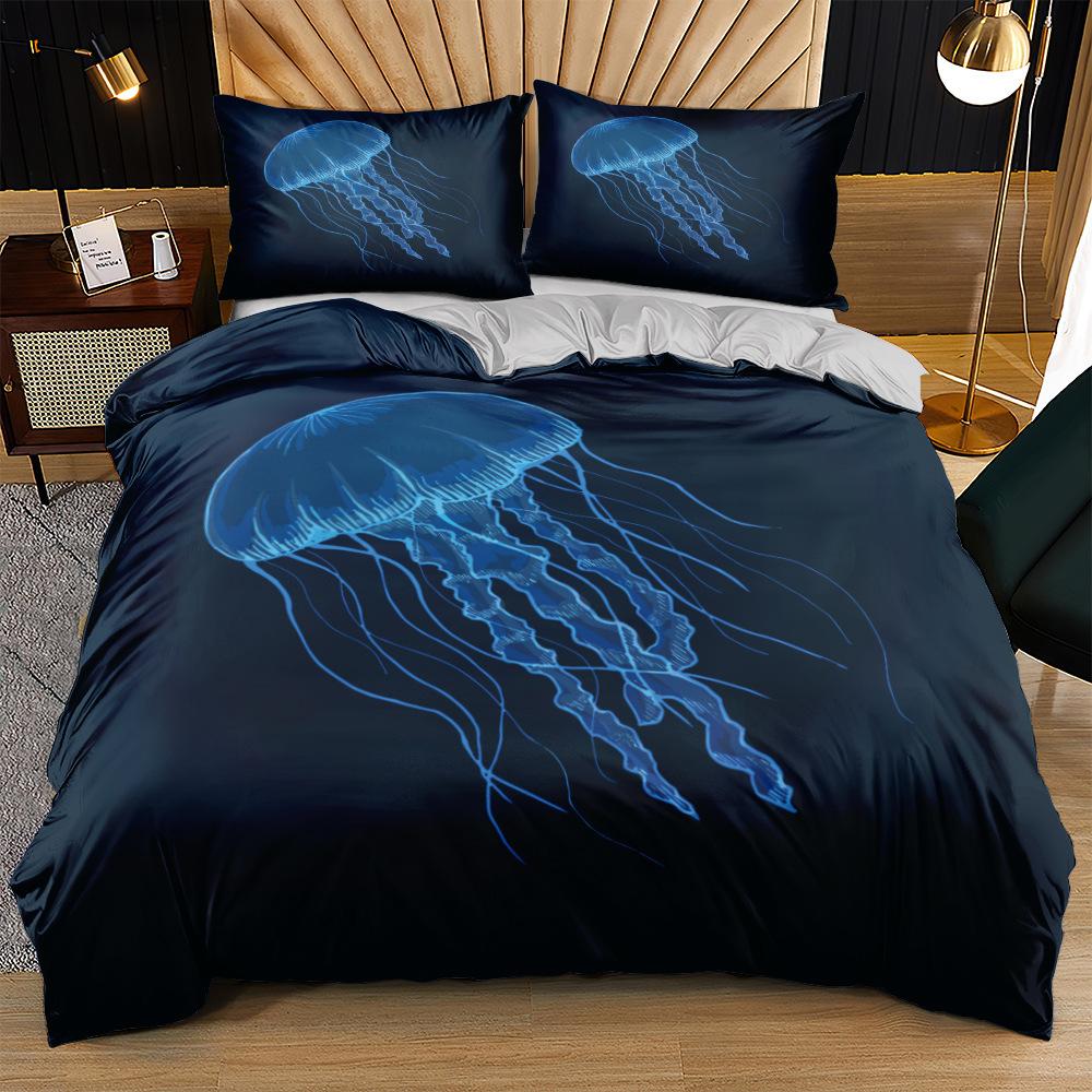 3D комплект постельного белья с изображением океанских животных, кит/медуза/другое пуховое одеяло и наволочка, ткань из микрофибры, моющаяся комната, украшение для дома