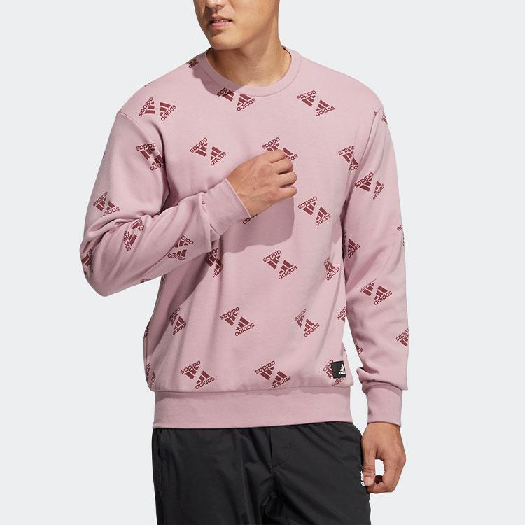 Adidas All-Over Print Sports Crew Neck Sweatshirt Men Tops Pink HE7449