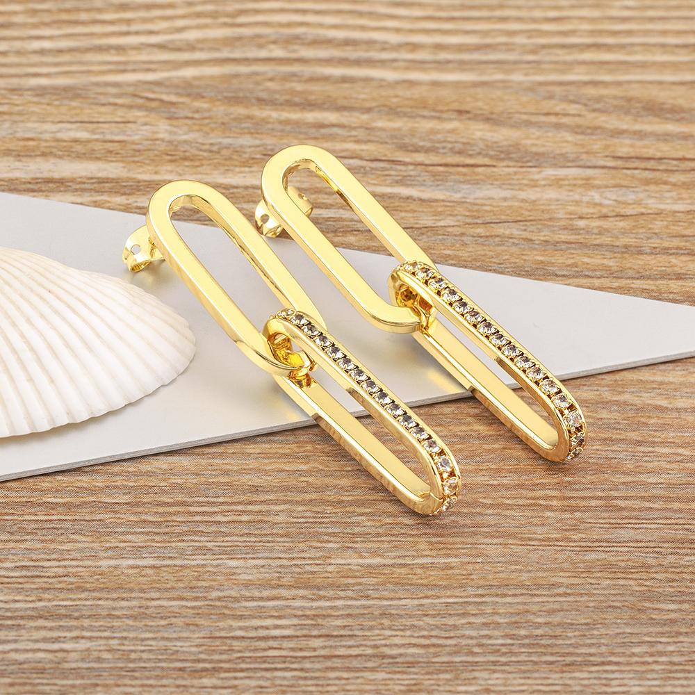 Nidin High Quality Personality Geometric Micro Inlaid Zircon Chain Earrings for Women Exquisite Temperament Retro Style Jewelry