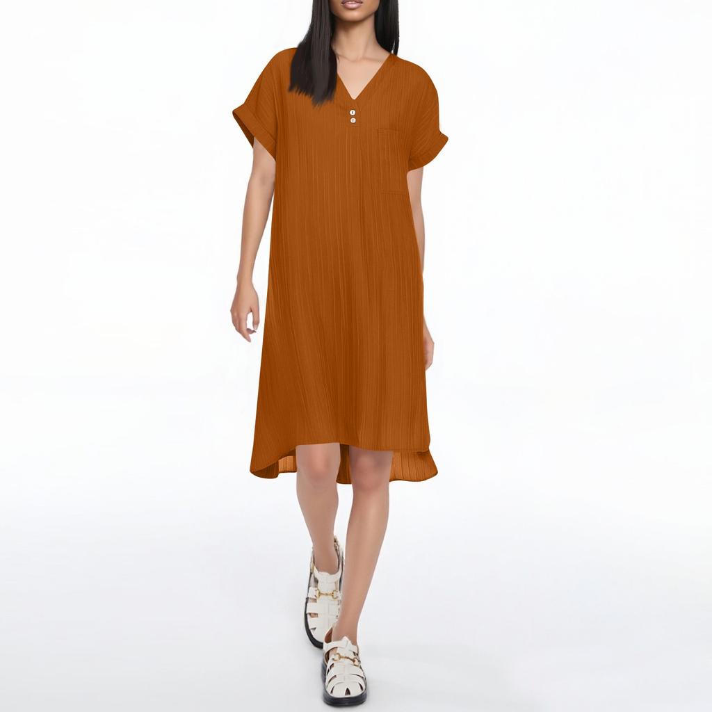 Женский темпераментный однотонный пуловер с V-образным вырезом, удобное повседневное платье на пуговицах