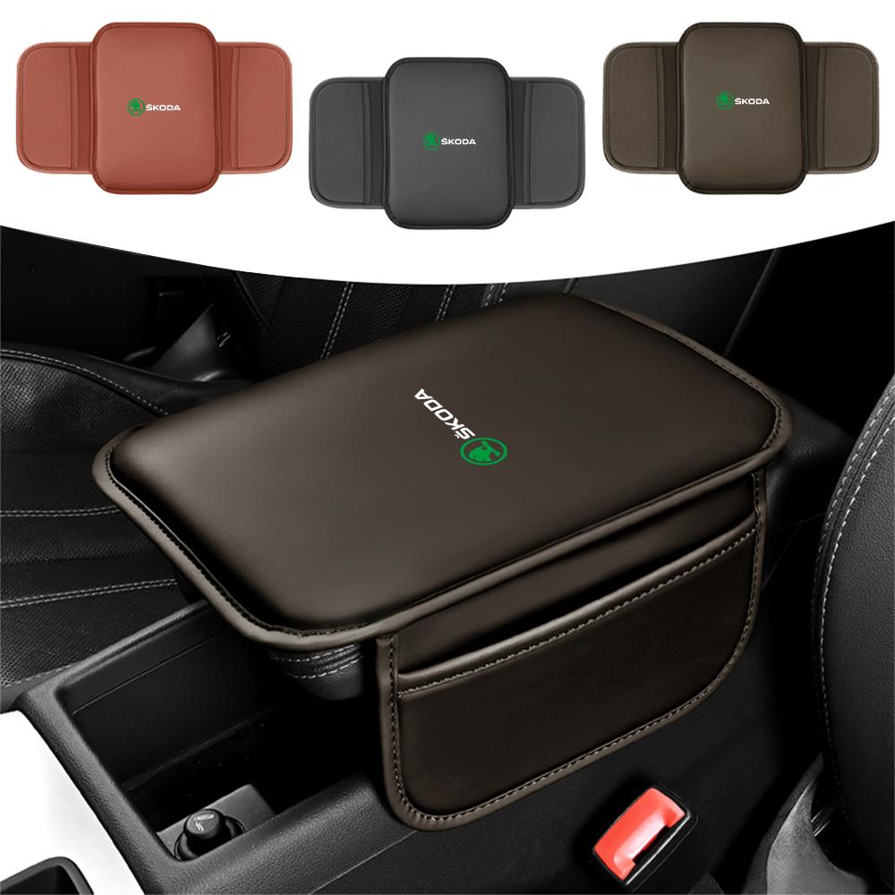 Leather Center Console Armrest Cushion Memory Foam Auto Armrest Pad For Skoda S Rapid Scala Kodiaq Fabia Kamiq Karoq Octavia A2 fxdj44