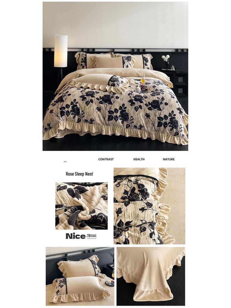 Ультра-толстое теплое осенне-зимнее бархатное резное постельное белье из 4 предметов - Класс А, Антистатическое, Идеально для мамы и малыша.