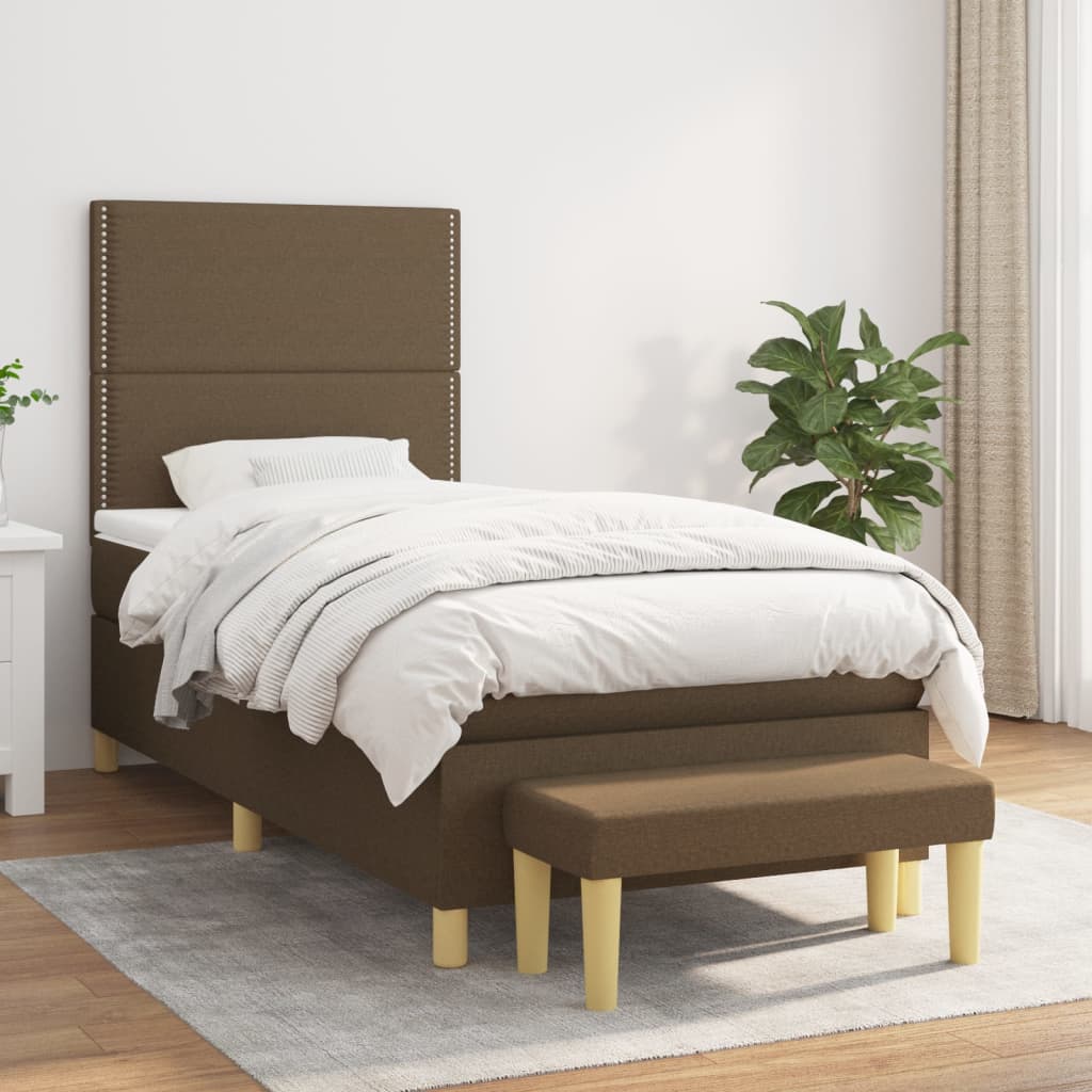 Box Spring Bed with Mattress Dark Brown 90 x 190 cm Fabric