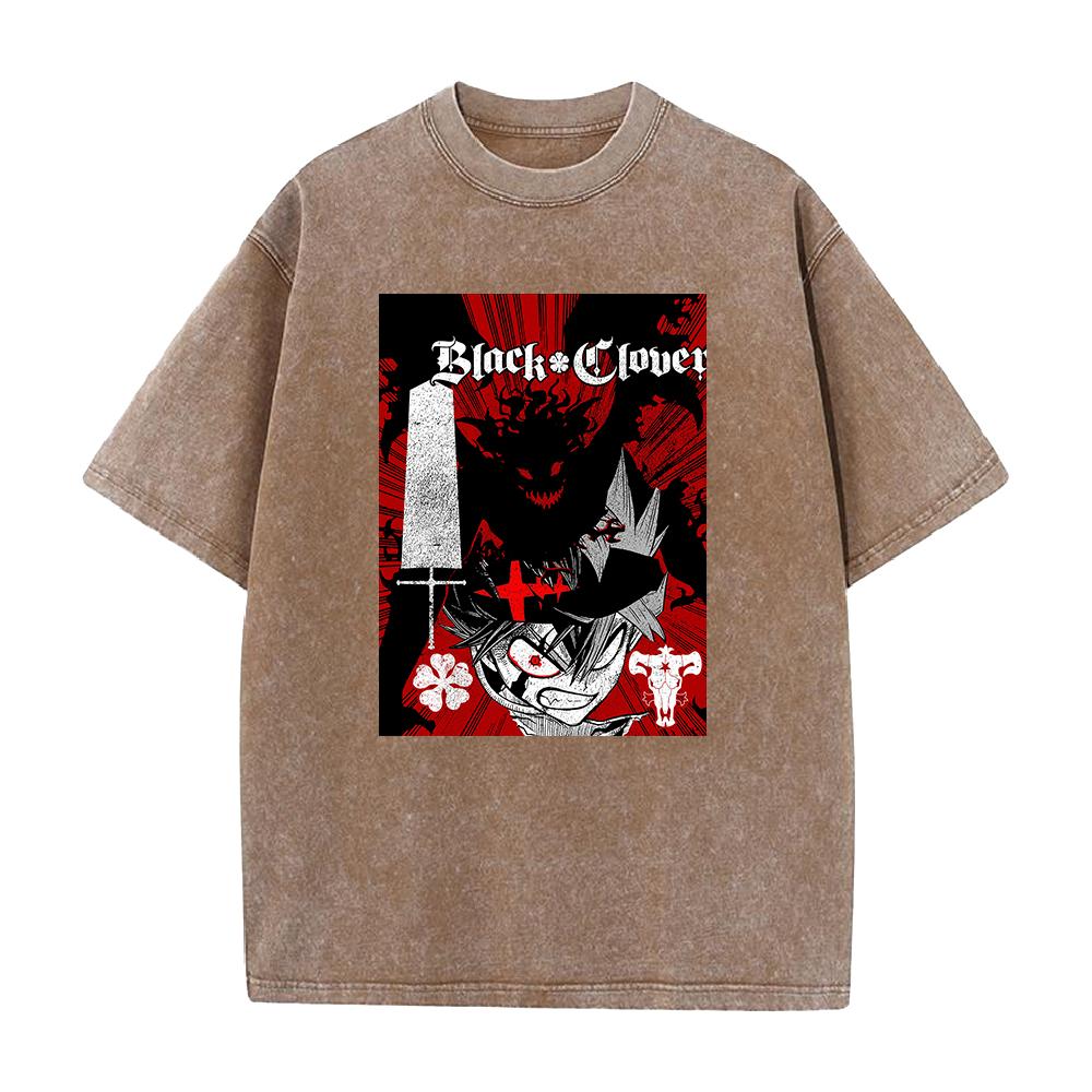 Black Clover Manga Tshirt Asta Anime T Shirt Men Women Vintage Wash Cotton Tee Summer Short Sleeve ONeck Tshirt Clothing
