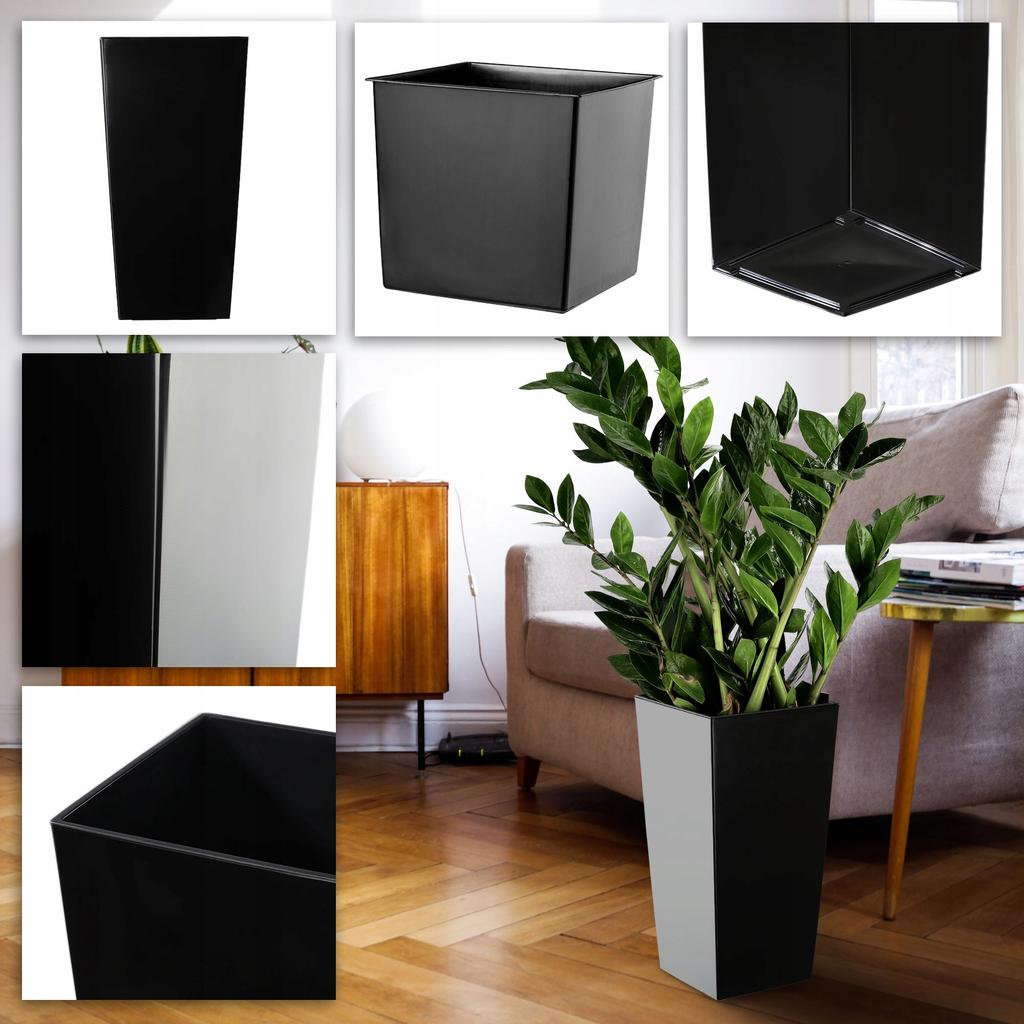 KADAX Flowerpot + Insert 18x36cm Tall Black Gloss