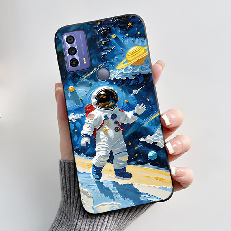 Phone Funda For TCL 20B 20Y 20E Case Aesthetic Cute Cat Astronaut Black Soft Silicone TPU Capa for TCL 20E 20Y 20B Back Cover