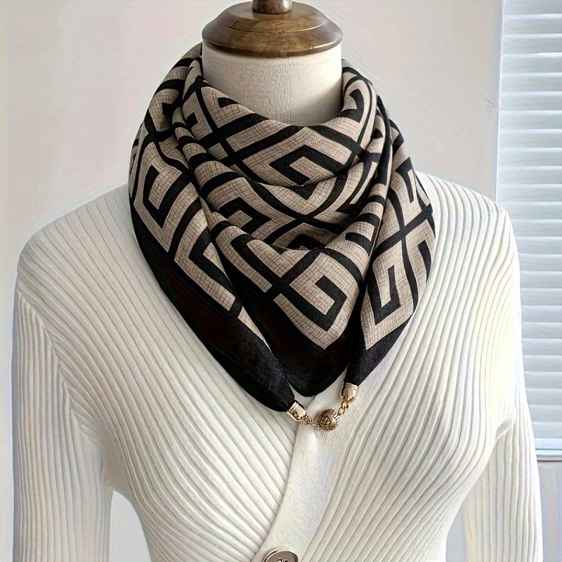 Silk Scarf Neck Tie Small Square Scarf New Women's Cotton Linen High-end Magnetic Buckle Scarf Stylish Elegant Warm Neck Scarf