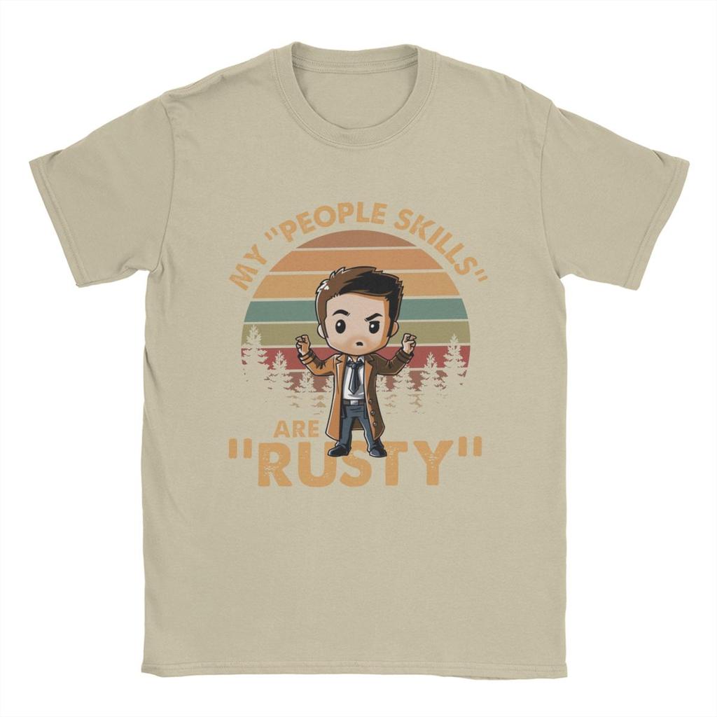 Кастиэль Сверхъестественное Мои навыки общения заржавели Мужская футболка Новинка Футболка с круглым вырезом 100% хлопок Оригинальные топы