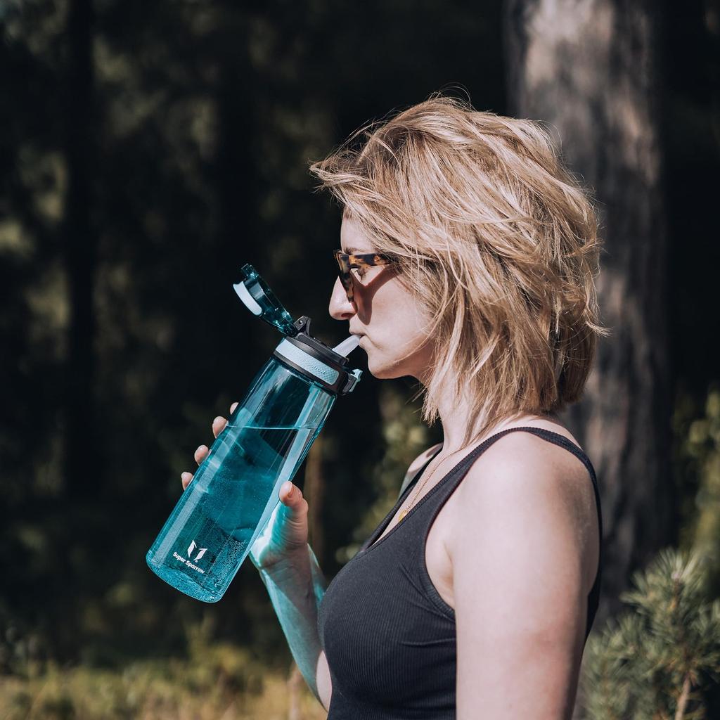 Super Sparrow Water Bottle - 1L - Made with American-made Tritan BPA-Free Straw - Suitable for Sports, School, Baseball, Outdoor Activities, Camping,