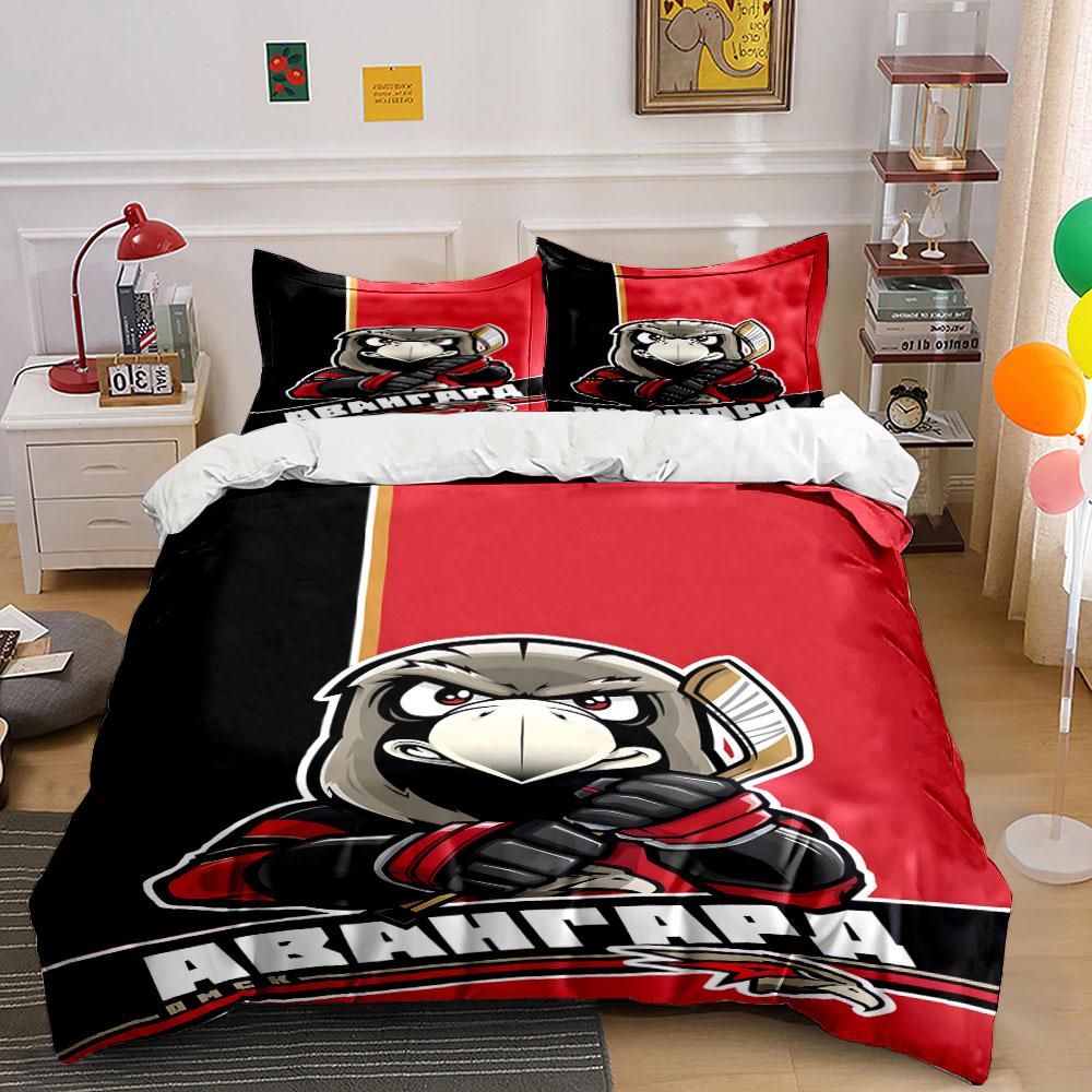 Hockey Eagle Cartoon Design Bedding Set Print Bedding Set Duvet Cover Pillowcases (1* Duvet Cover 2* Pillowcases Do Not Include Comforter)