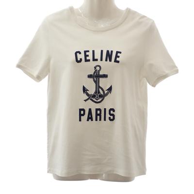 CELINE 2X80D671Q.01MA M Футболка с коротким рукавом белая/темно-синяя хлопок Женская