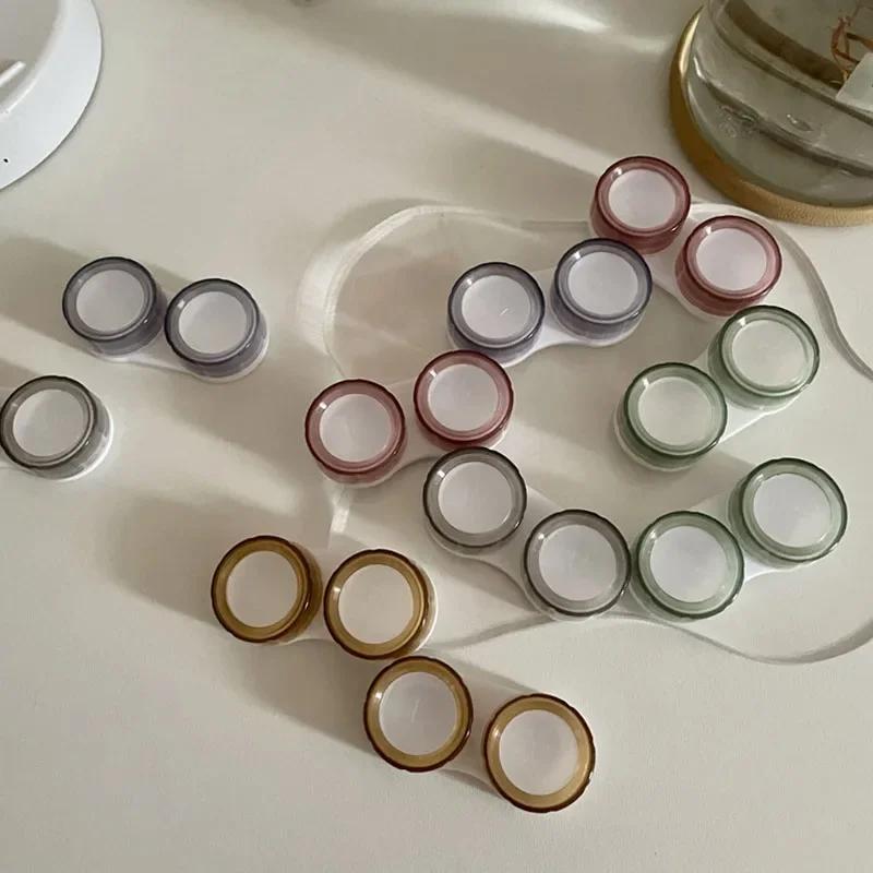 Simple Transparent Colored Contact Lenses Case for Eyes Contacts Travel Eyewear Holder for Women Girls Pink Green Accessories