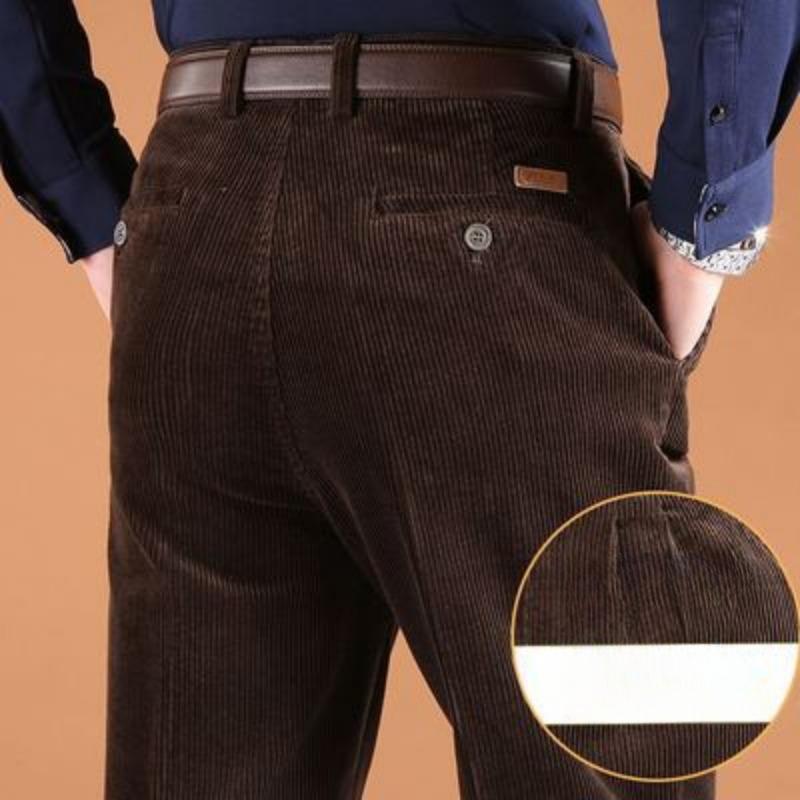 Mens Corduroy Pants Winter Casual Pants Straight Stretch Thick
