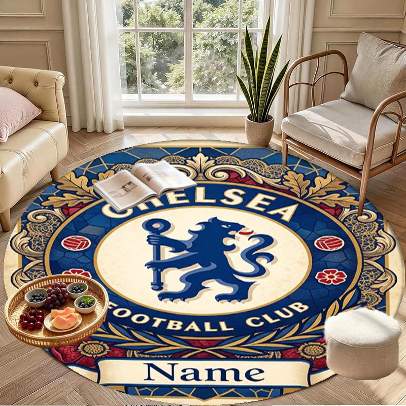 Custom Name Personalized Chelsea Football Club Print Round Rug, Versatile Home Decor Carpet, for Playroom, Apartment, Balcony, Entryway, Hallway Gift