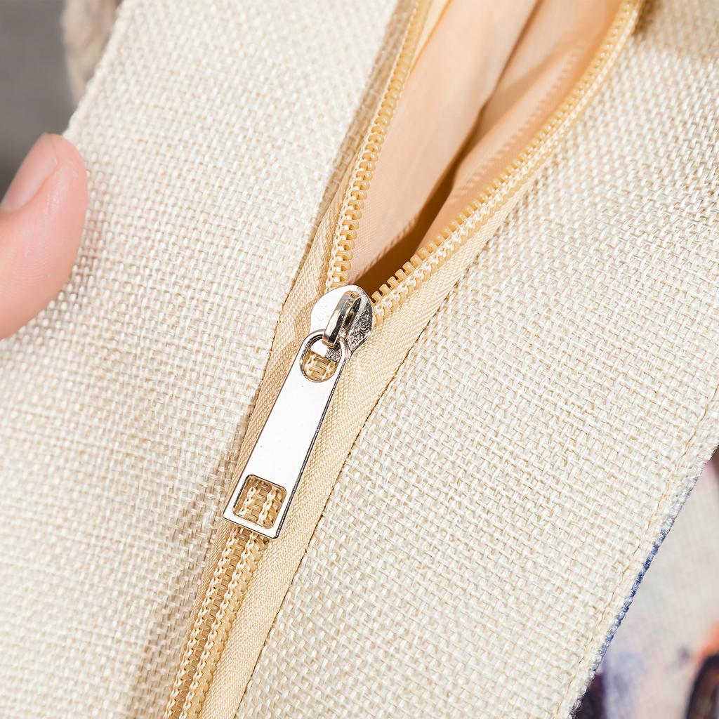 Marble green leaves print thick rope single-shoulder beach bag 7273 CLE