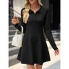 Women's Fashion Long-Sleeved Casual Solid-Colour Dress
