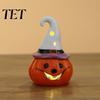 Handmade Ceramic Halloween Statue Tealight Holder, Lighted Ghost Pumpkin Figurine with Holiday Party Table Centerpiece Witch Hat, Tiered Tray Tabletop
