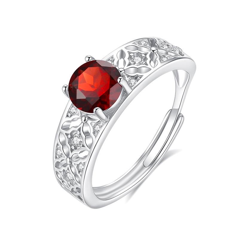 Niche natural spar fresh temperament garnet topaz s925 sterling silver ring women's hollow light luxury high sense fashion jewelry gift