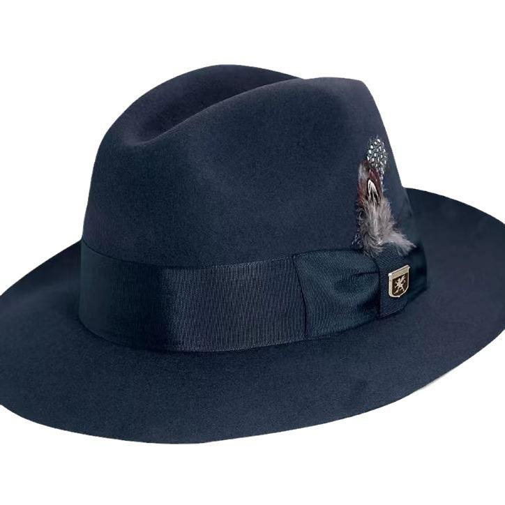 Solid color webbing decorative felt hat, fashionable jazz pure wool top hat