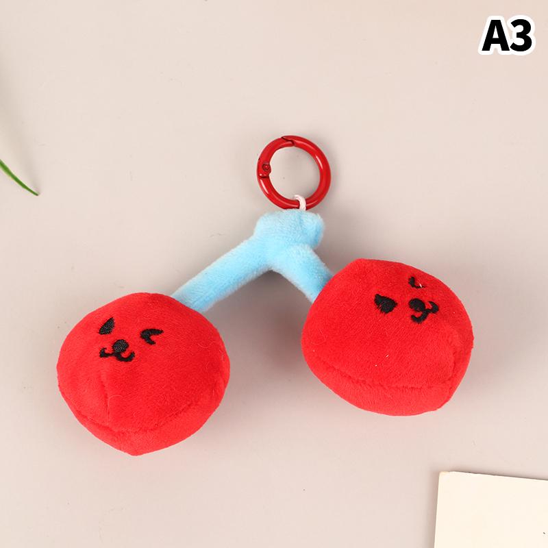 1Pc Cute Plush Cherry Keychains Funny Expression Car Keys Keychains Korean Style