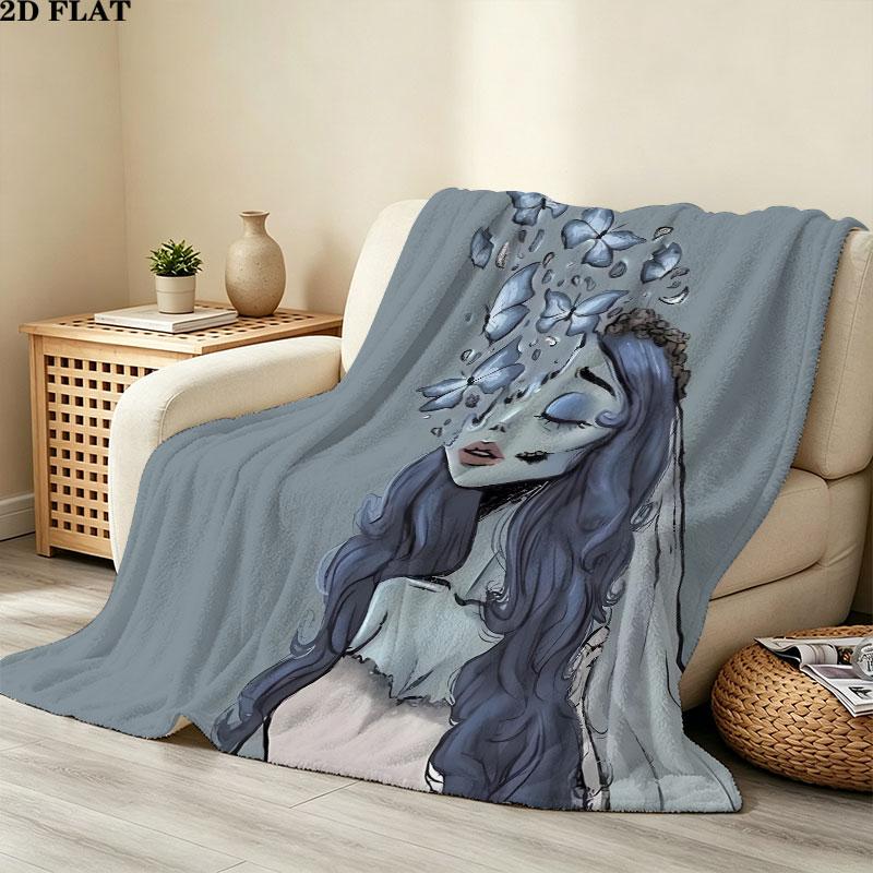 1PC Corpse Bride Patterned Flannel Blanket Suitable For All Seasons For Home Decor Warmth And Comfort Gifts Holiday Present