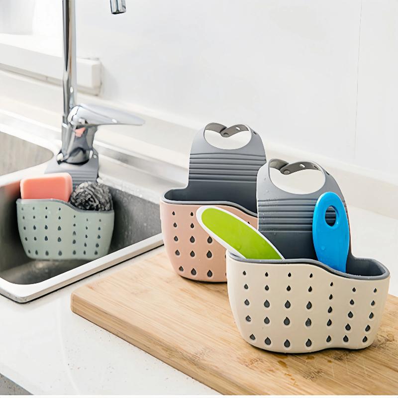 2Pcs Adjustable Snap-On Sink Drainage Hanging Basket Kitchen Storage Organizer