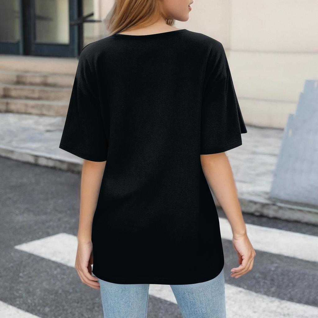 Жен. Футболка С принтом Пуговицы С короткими рукавами Повседневные Выходные Мода Классический V-образный вырез Обычный Верх